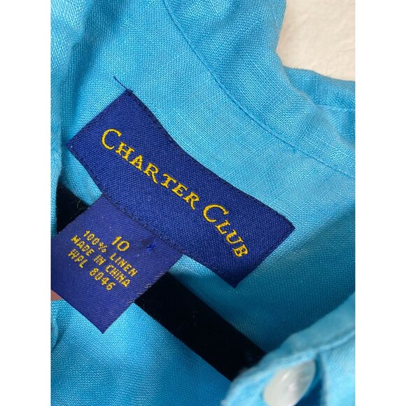 Charter Club Womens Blue Linen Button Up Shirt Size 10 Long Sleeves Lightweight - Picture 3 of 14